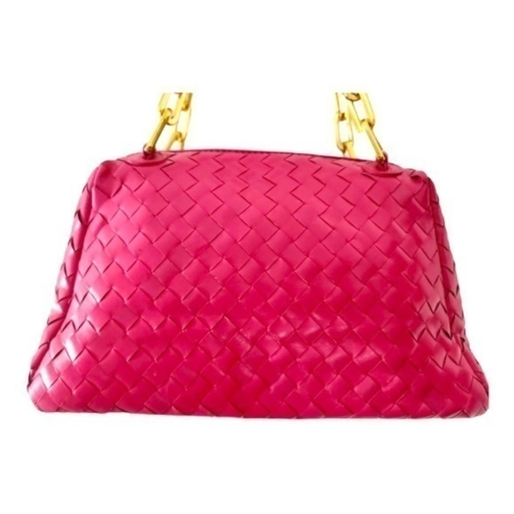 Marc & Marc By Sharif Woven Pink Leather & Gold Tone Link Purse Handbag